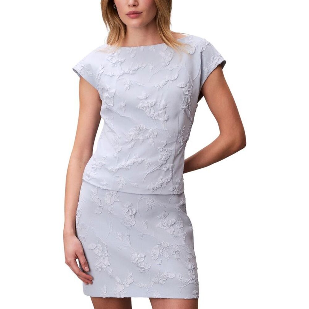 Calvin Klein Womens Cloque Short Sleeve Top, Blue